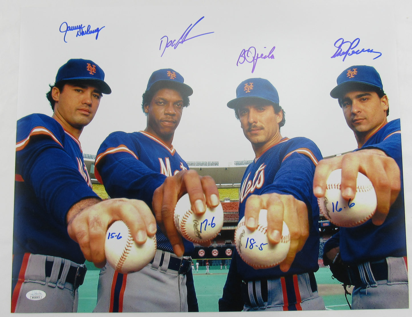 1986 Mets Rotation Signed 16x20 Photo Gooden Ojeda Darling Fernandez JSA Witness COA IV