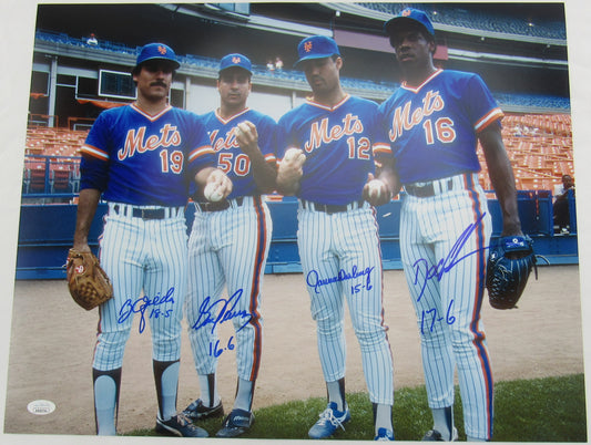 1986 Mets Rotation Signed 16x20 Photo Gooden Ojeda Darling Fernandez JSA Witness COA VI