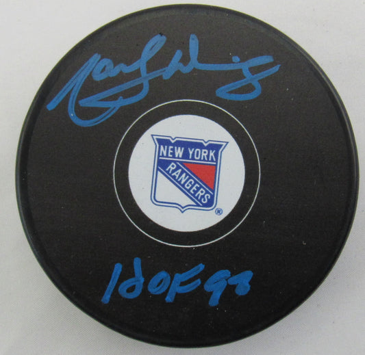 Marcel Dionne Signed Auto Autograph Rangers Logo Hockey Puck JSA Witness COA