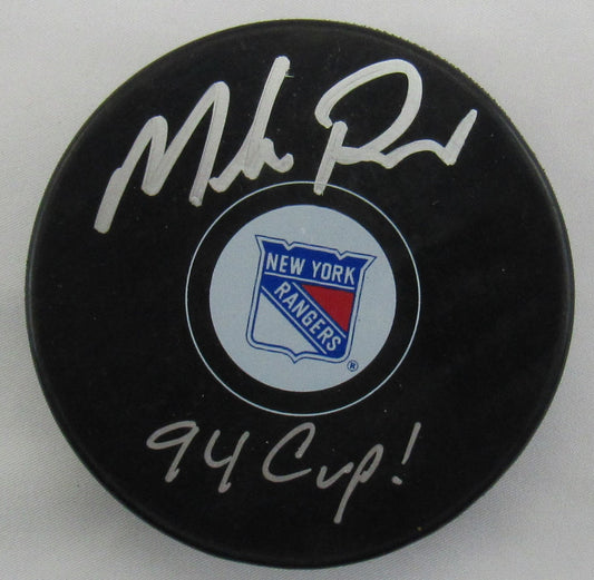 Mike Richter Signed Auto Autograph Rangers Logo Hockey Puck JSA Witness WB165496