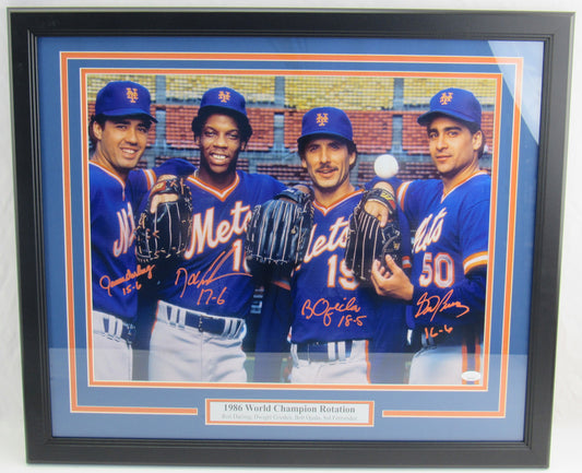 1986 Mets Rotation Signed Gooden Ojeda Darling Fernandez Framed 16x20 Photo JSA COA