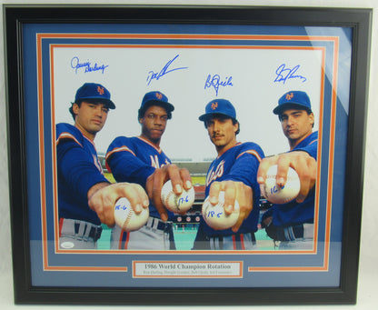 1986 Mets Rotation Signed Gooden Ojeda Darling Fernandez Framed 16x20 Photo JSA COA II