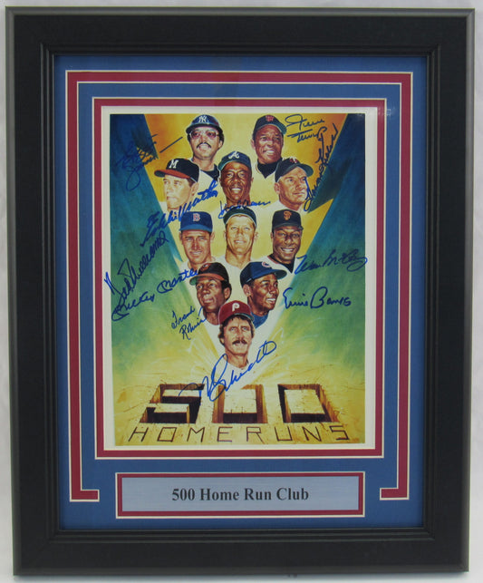 500 Home Run Club Mickey Mantle Hank Aaron Willie Mays +8 Signed Auto Autograph Framed 8x10 Photo JSA LOA
