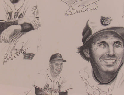 Warren Spahn, Yogi Berra, Ray Dandridge, Johnny Mize, Brooks Robinson, Johnny Pesky, Enos Slaughter, Bob Feller, Monte Irvin, Buck Leonard, Ralph Kiner Muti Signed Framed Baseball Poster