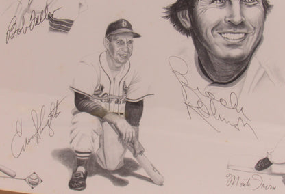 Warren Spahn, Yogi Berra, Ray Dandridge, Johnny Mize, Brooks Robinson, Johnny Pesky, Enos Slaughter, Bob Feller, Monte Irvin, Buck Leonard, Ralph Kiner Muti Signed Framed Baseball Poster
