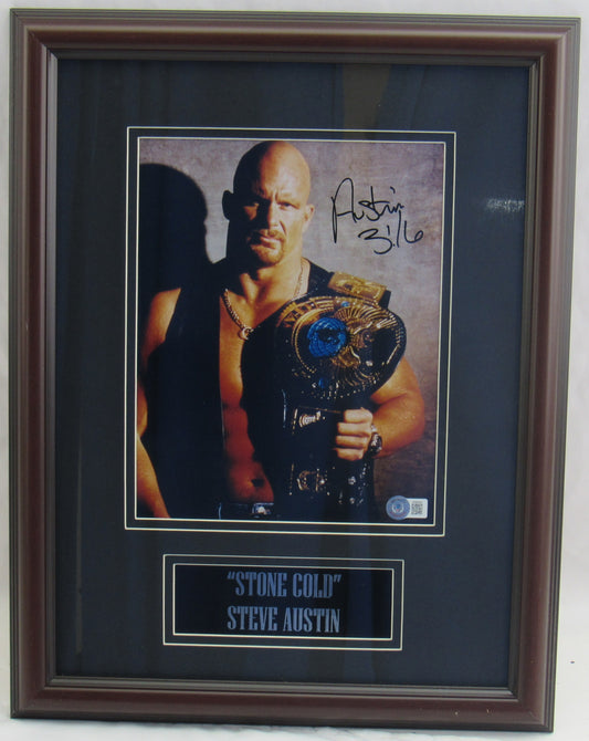 Stone Cold Steve Austin Signed Framed 8x10 Photo Beckett Holo BH84593